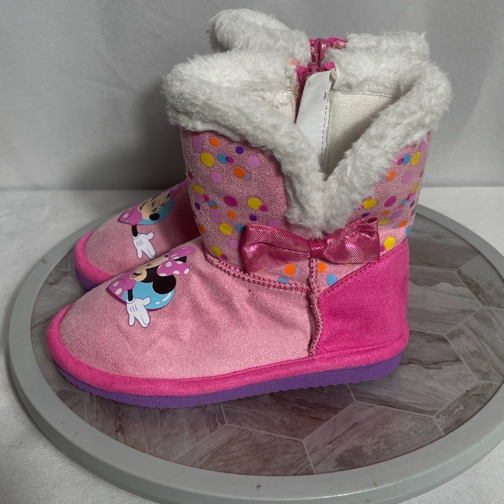 Disney Minnie Mouse Cozy Boots Pink Girls Size 9 Fleece Lined Winter - Picture 2 of 6